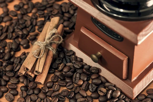 Kávový mlýnek a skořici — Stock fotografie