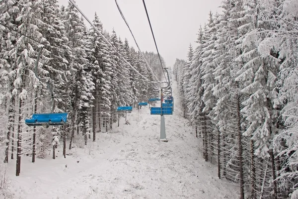Chairlift in snowy forest — Stock Photo, Image