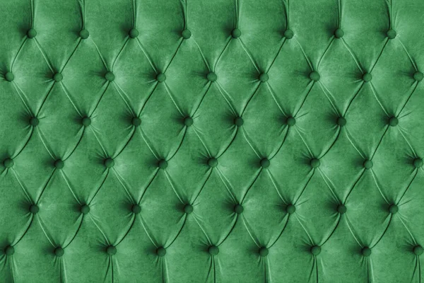 Fondo Decorativo Textil Tela Suave Cuadros Capitone Verde Con Botones — Foto de Stock