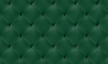 Green natual leather background for the wall in the room. Interior design, headboards made of artificial leather, leatherette , furniture upholstery. Classic checkered pattern for furniture, headboard