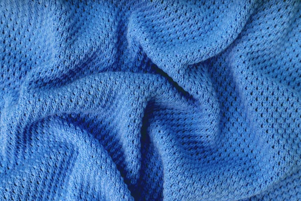 Close Background Knitted Wool Fabric Dots Pattern Bright Blue Color — Stok fotoğraf