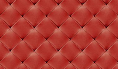 Red natual leather background for the wall in the room. Interior design, headboards made of artificial leather, leatherette , furniture upholstery. Classic checkered pattern for furniture, headboard