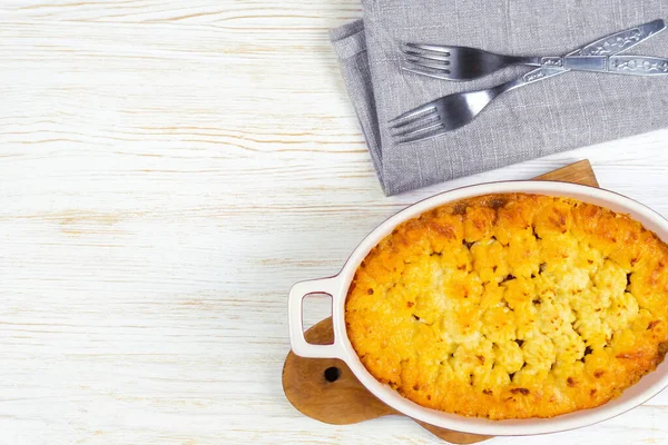 Shepherds Pie Cottage Pie Minced Meat Mashed Potatoes Vegetables Casserole — Stock Photo, Image