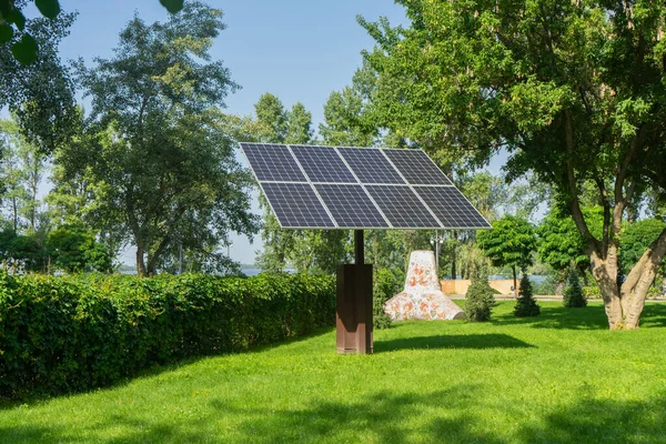 Solar Panels Public Park Backgound Photovoltaic Modules Renewable Energy System — Stok fotoğraf
