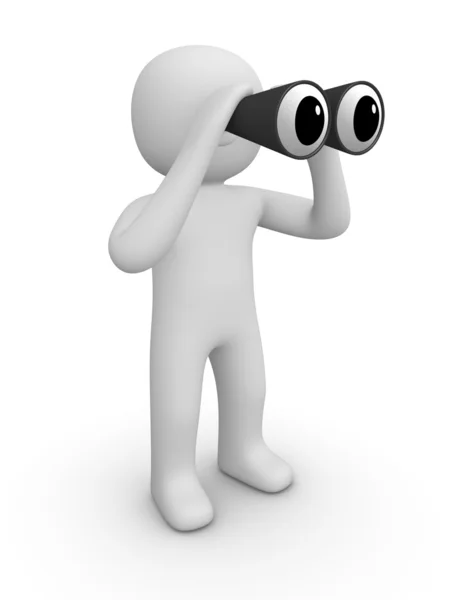 3d man with binoculars — Stock Photo, Image