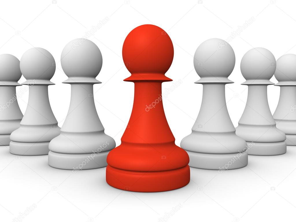 Red pawn in front of white pawns