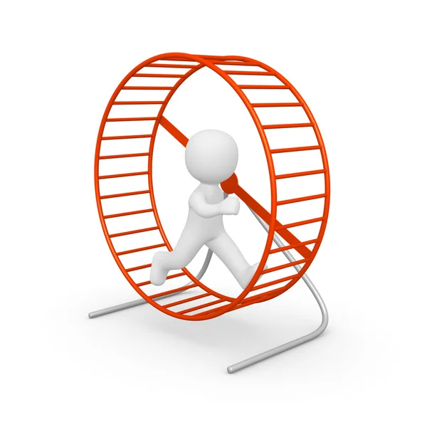 3D menselijke uitvoeren in de hamster wheel — Stockfoto