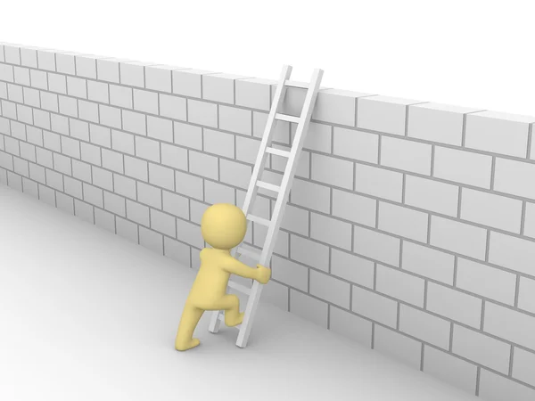 3d homem escalando na parede de tijolo — Fotografia de Stock