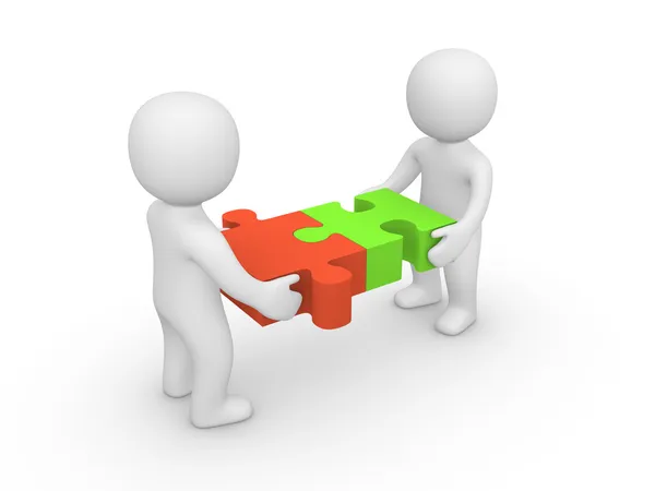 puzzle parçaları birleştirmek iki 3B adam.