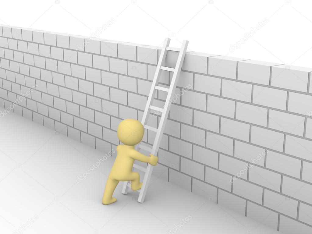 3d man climbing on the brick wall