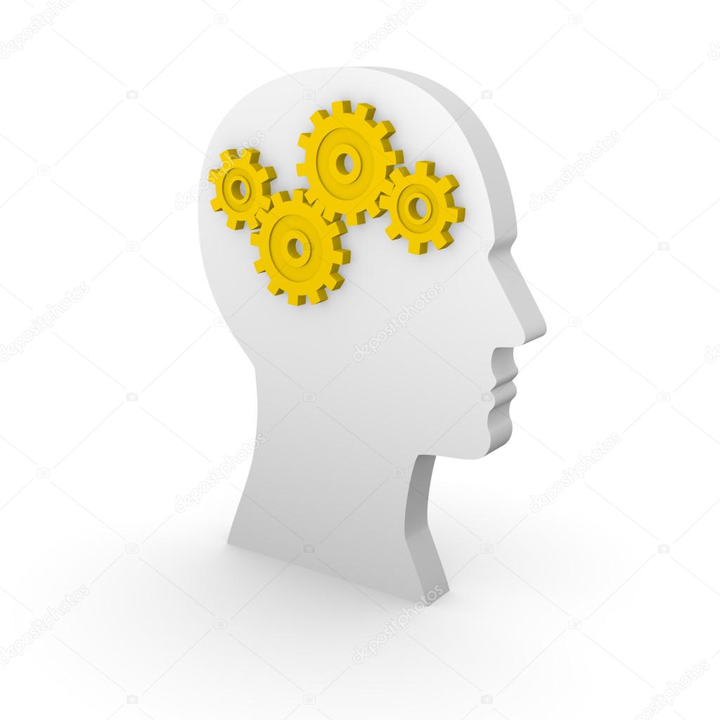 Human head silhouette with yellow gears