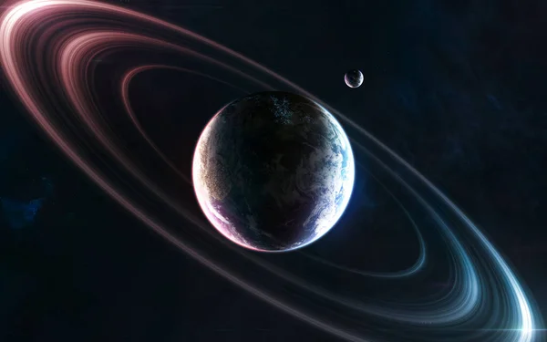 Планета глибокого космосу у світлі червоної та синьої зірки — стокове фото