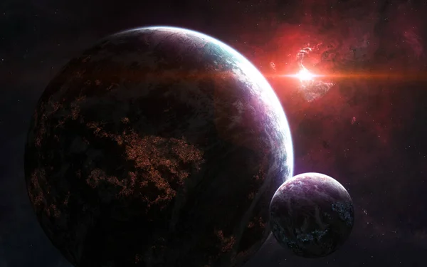 Inhabited planets in deep space. Beautiful space landscape — 图库照片