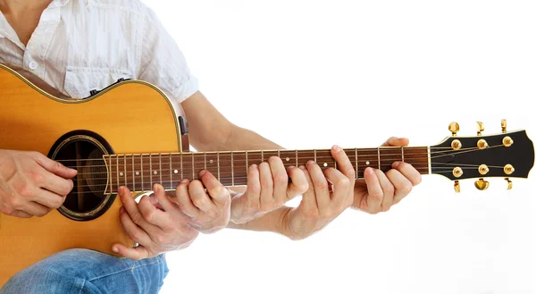 Go Folk - Multiple hands on acoustic guitar — Stock Photo, Image
