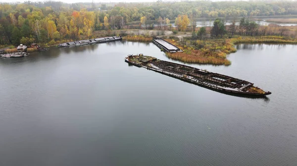 Sunken Barges Pripyat River Chernobyl Exclusion Zone Ukraine Stock Kép