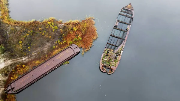 Sunken Barges Pripyat River Chernobyl Exclusion Zone Ukraine 스톡 사진