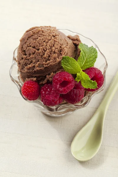Pohár zmrzlinový s malinami — Stock fotografie