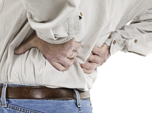Close up image of aged man having back pain — Stock Photo, Image