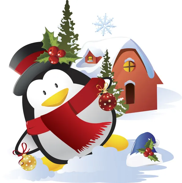 Christmas penguin vector — Stock Vector