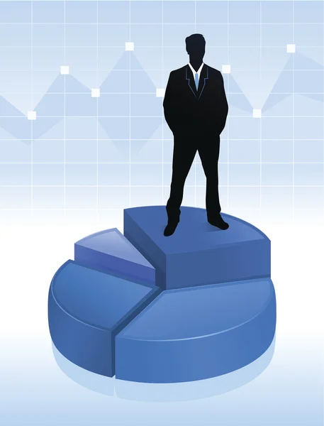 Illustrazione di uomo d'affari in piedi su un grafico a torta — Vettoriale Stock