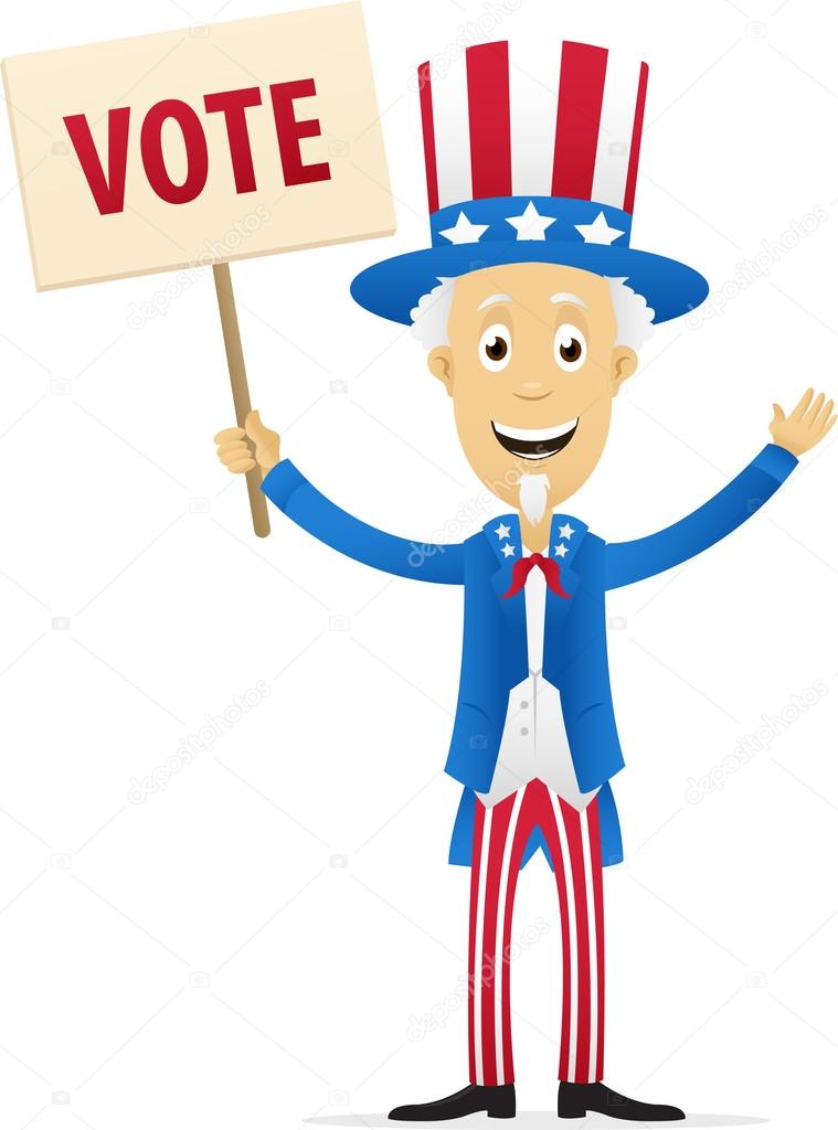 Vector image of uncle sam holding vote placard