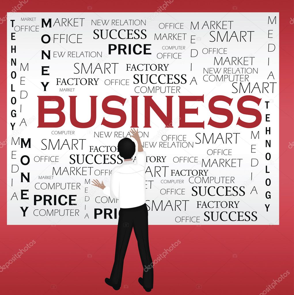 Vector image of a businessman sticking notice on wall