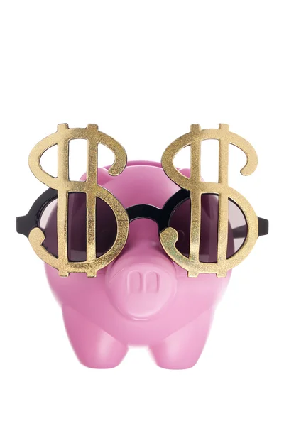 美元的眼镜和猪存钱罐 — 图库照片