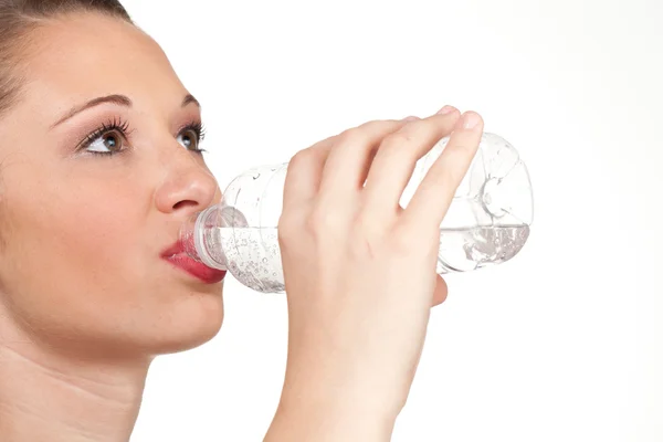 Teen model closup of drinking water out — Stock Photo, Image
