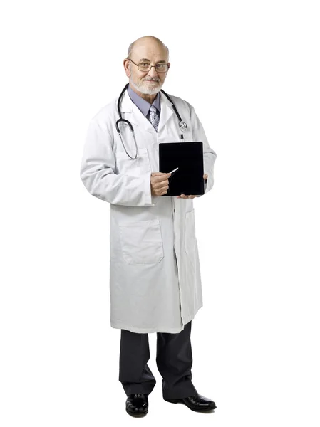 Médico com tablet touch pad — Fotografia de Stock