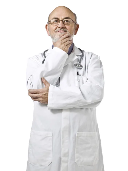 A male doctor with hand on the chin — Stock Photo, Image