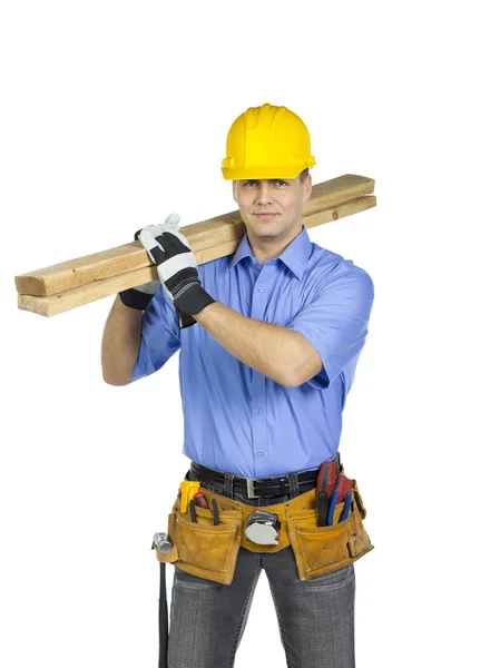 Construction worker with wood — Stock Photo, Image