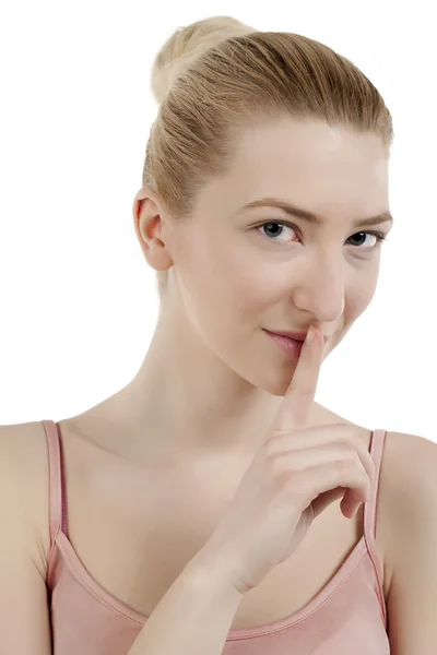 Beautiful lady in a silence gesture — Stock Photo, Image