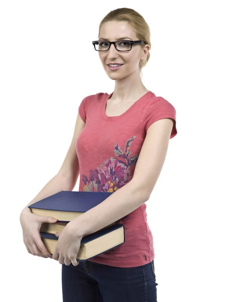 Linda chica de la escuela con libros — Foto de Stock