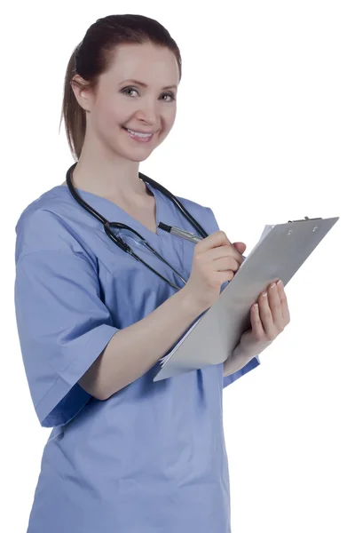 Female doctor with record — Stock Photo, Image