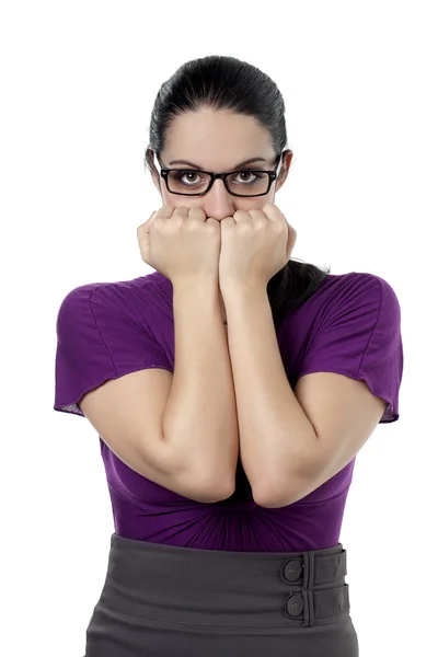 Señora tímida con gafas para los ojos —  Fotos de Stock