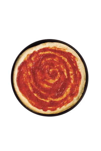 Ciasto do pizzy z sosem pomidorowym — Zdjęcie stockowe