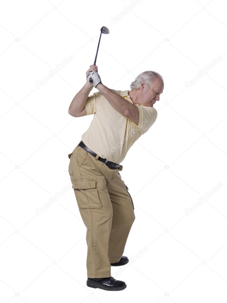 Senior playing golf