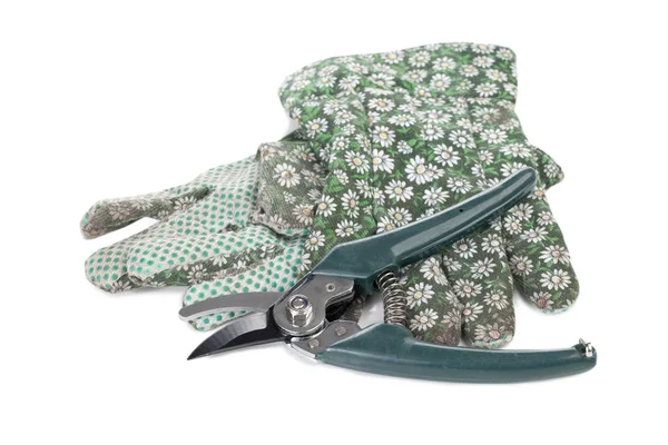 Gardening gloves and pruner — Stock Photo, Image