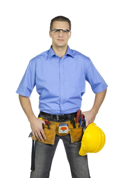 Homem com ferramentas de construção — Fotografia de Stock