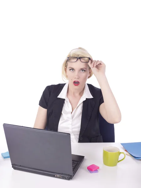 Escriturário escritório feminino em gesto de choque — Fotografia de Stock