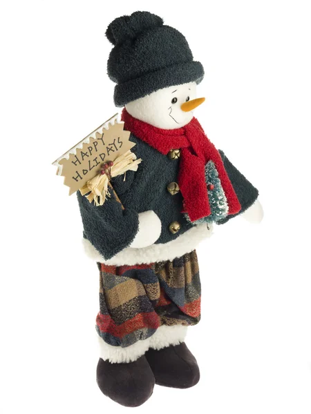 Figurine in winter wear with billboard — Stock Photo, Image