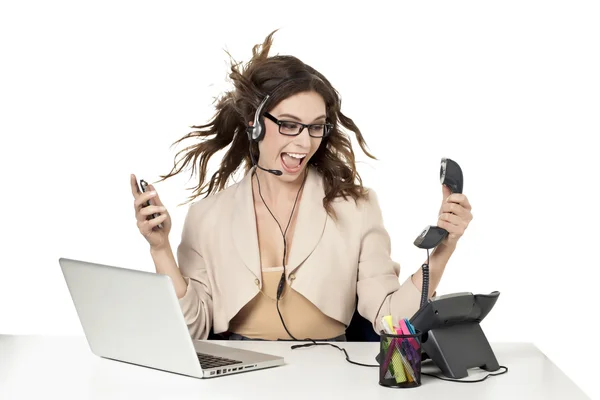 Frenetisk stöd telefon operatör — Stockfoto