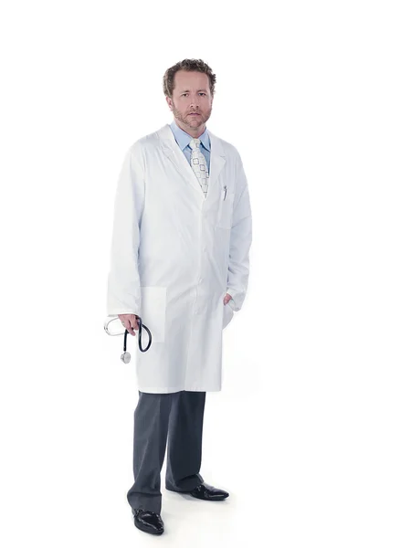 Front view of a doctor in laboratory coat — Stok fotoğraf