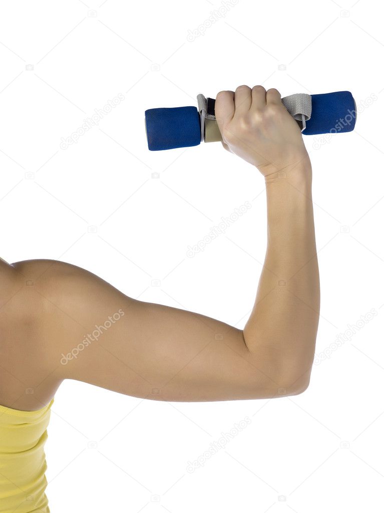 female hand with dumbbells