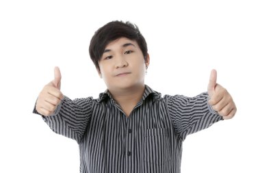 adam yukarı işaret yapmaya