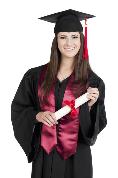 Graduarse mujer con diploma — Foto de Stock