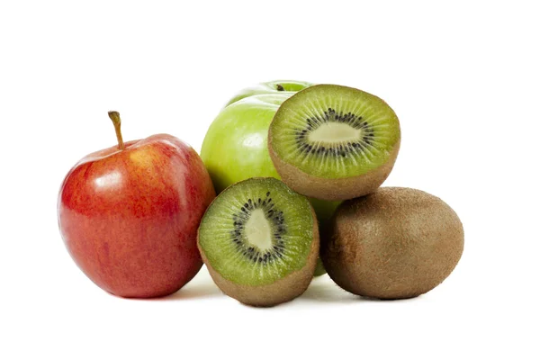 Green and red apples with kiwi fruits — Stock Photo, Image