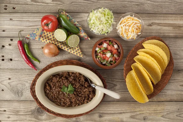 Ground beef tacos preparation — Stock Photo, Image