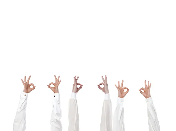 Group of different hands with gesturing ok sign — Stock Photo, Image