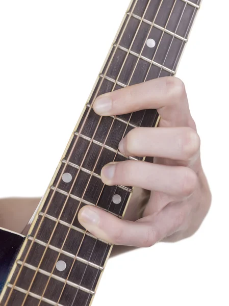 Guitarist demonstrating guitar chord — Stock Photo, Image